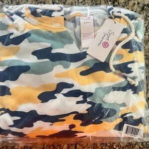 Secret Treasures Camouflage 2 Piece Pajama Set - Blue, Yellow, White